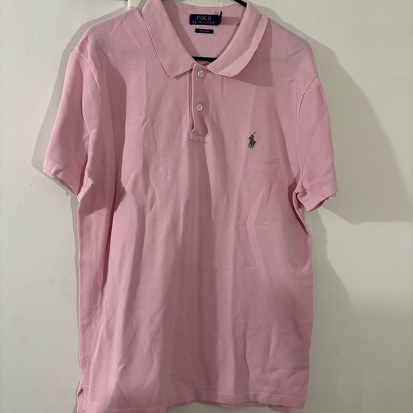 Polo Ralph Lauren Mens Large Pink Short Sleeve Polo Shirt 2 Button Preppy Golf - Picture 1 of 9